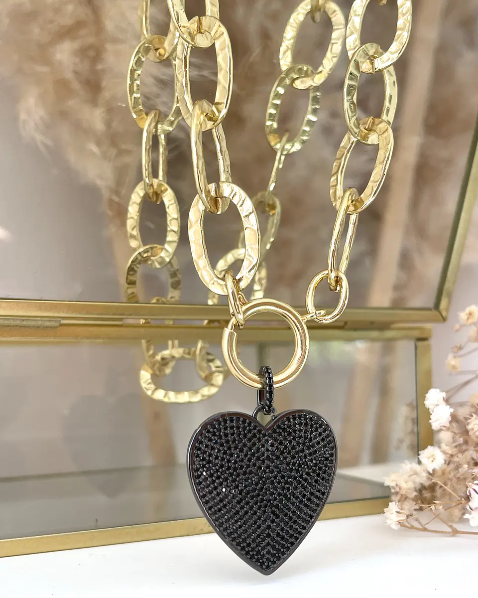 Collar Maxi eslabones Martillados Corazon Black circones 5
