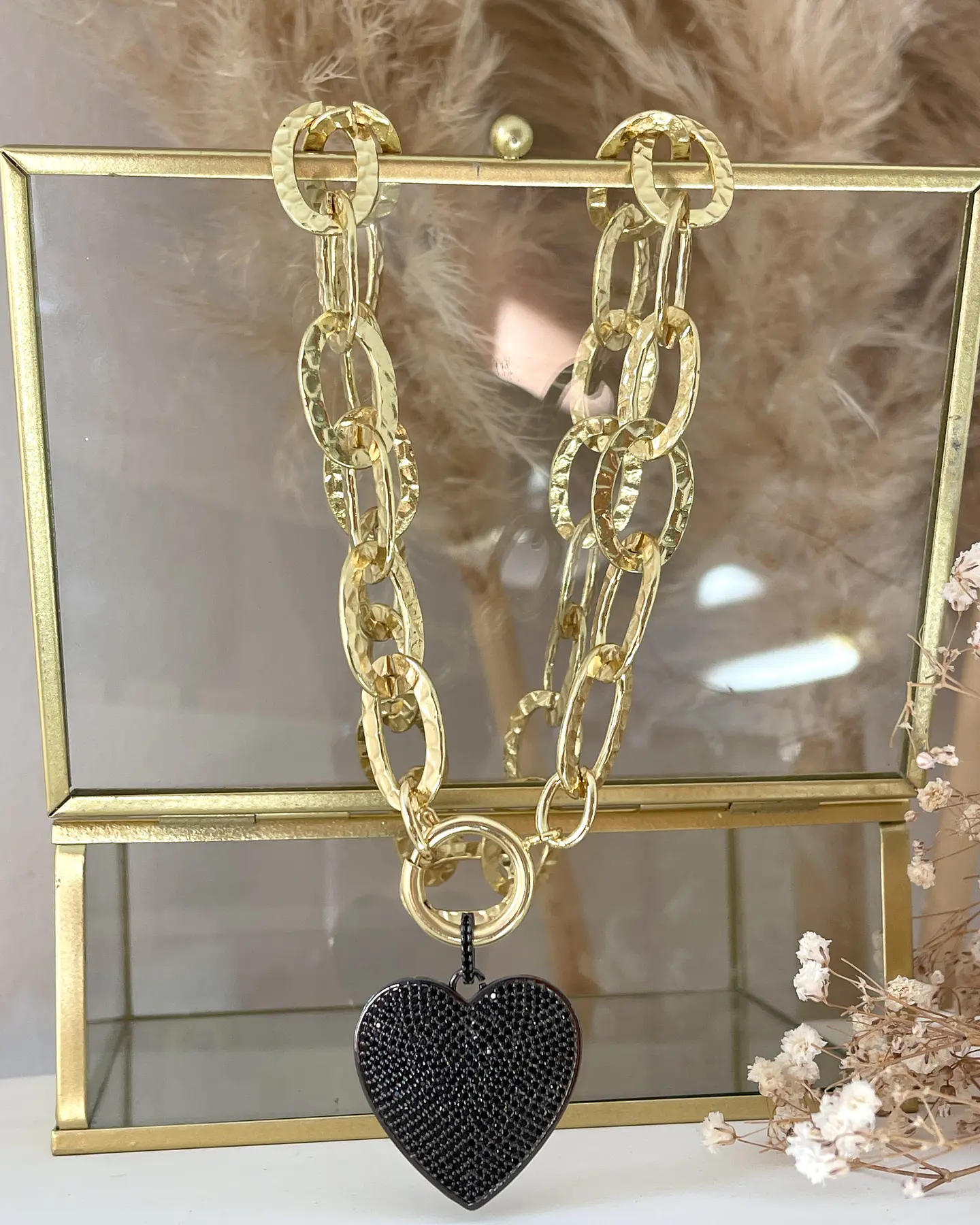 Collar Maxi eslabones Martillados Corazon Black circones 6