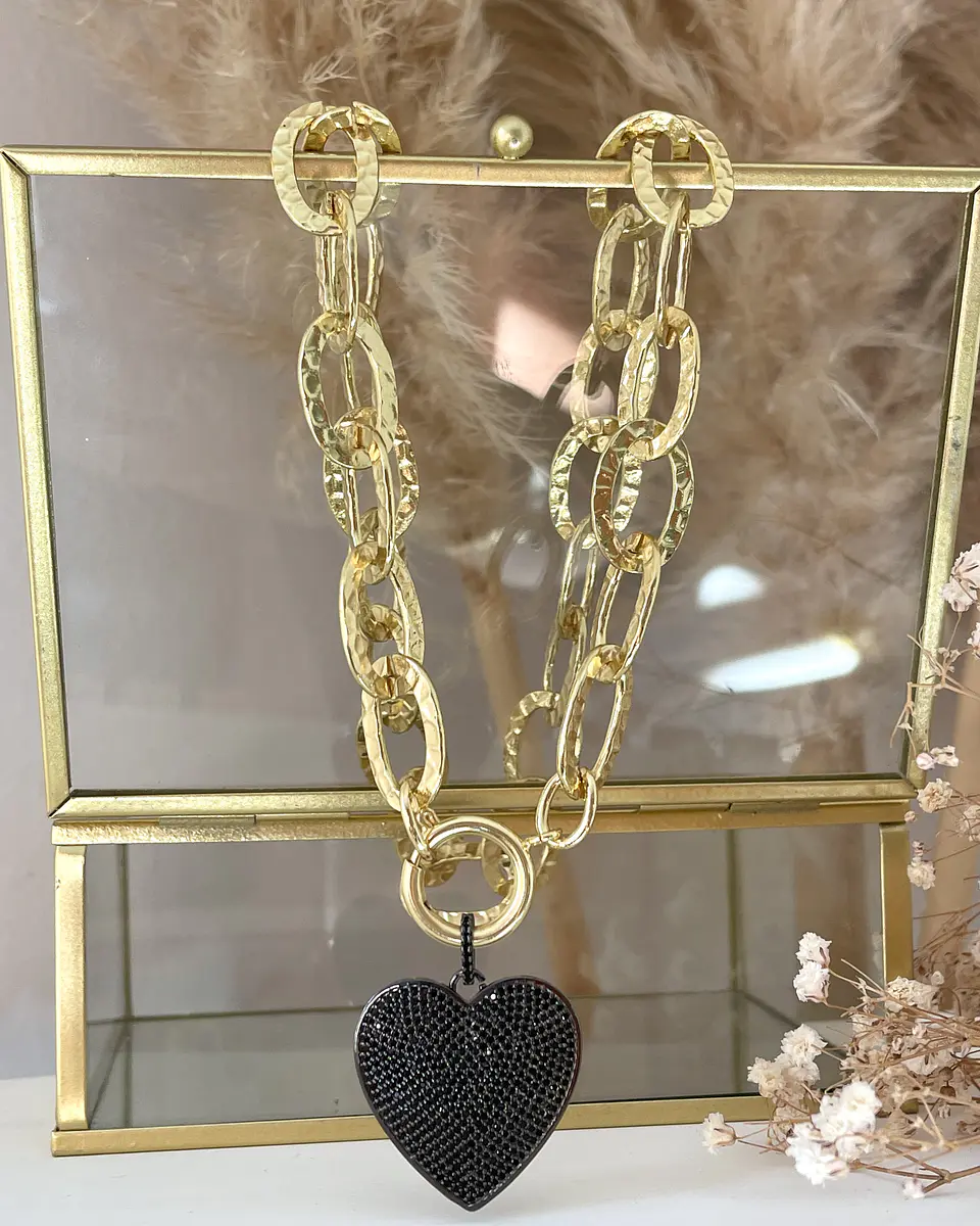 Collar Maxi eslabones Martillados Corazon Black circones 6