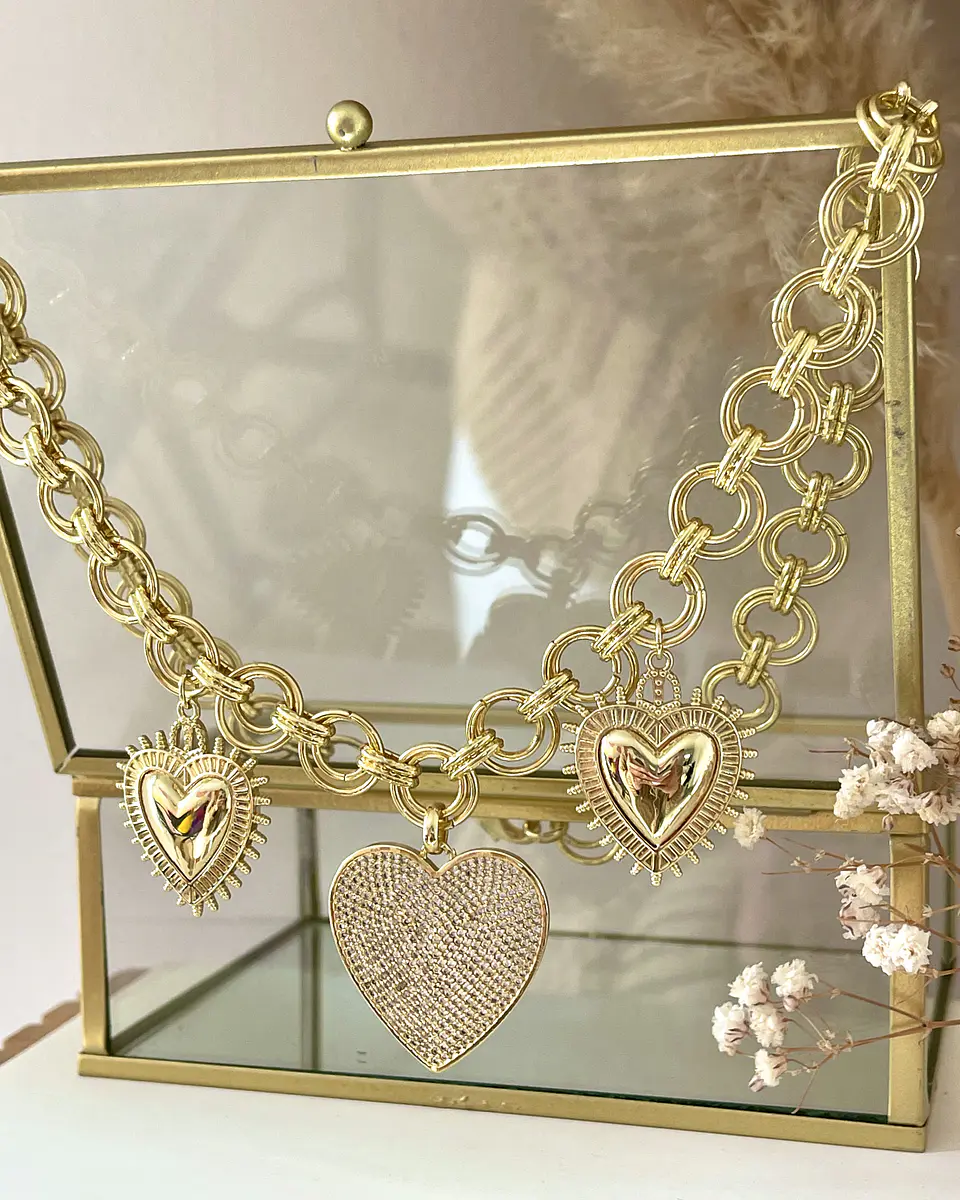 Collar Trío de Corazones Eslabones dobles Gold 5