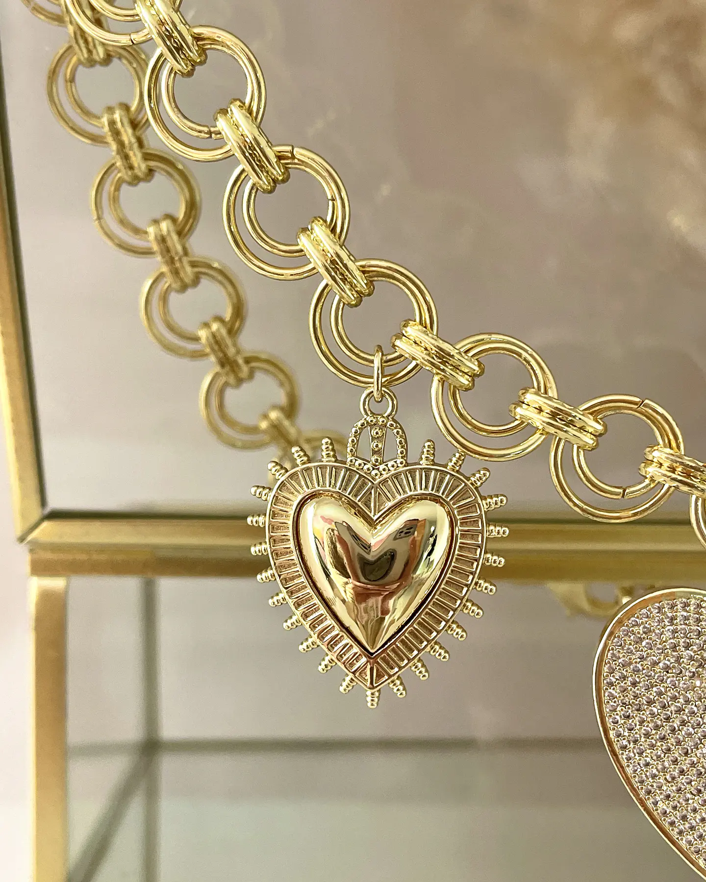 Collar Trío de Corazones Eslabones dobles Gold 11