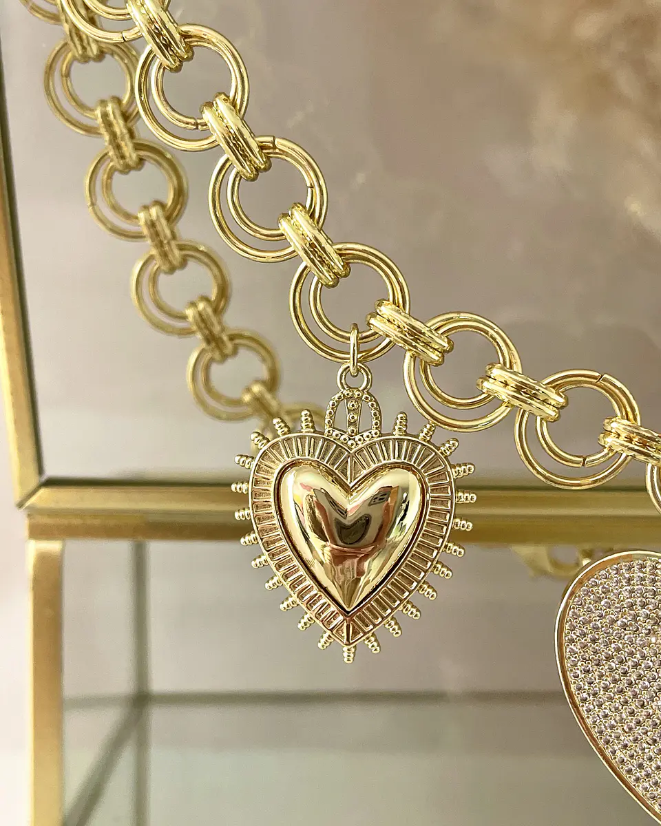 Collar Trío de Corazones Eslabones dobles Gold 11