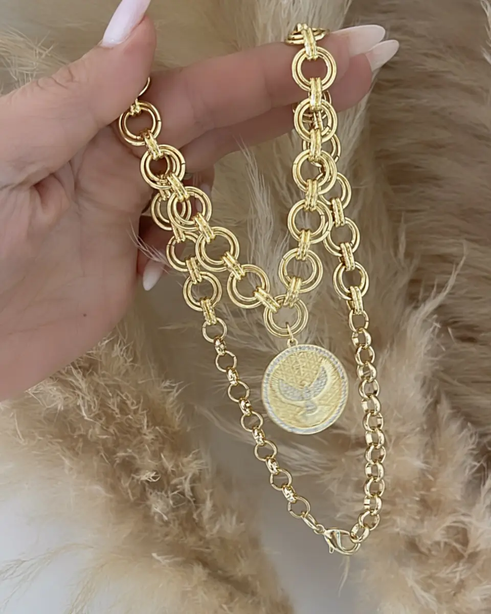 Collar Maxi Medalla Espíritu  Santo maxi eslabones dobles gold 2