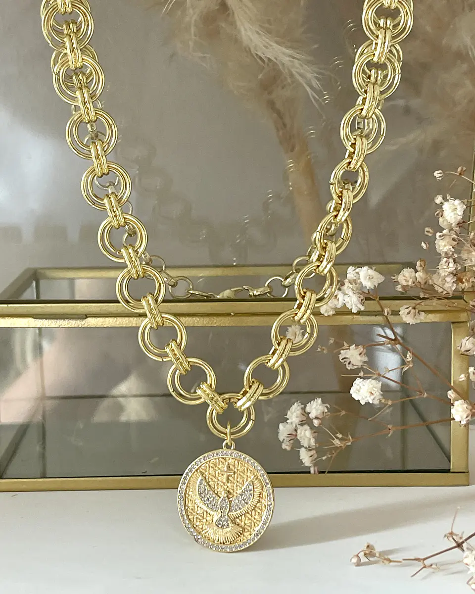 Collar Maxi Medalla Espíritu  Santo maxi eslabones dobles gold 3