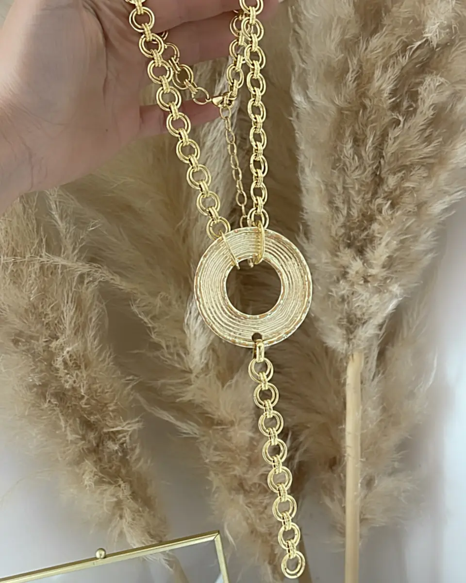 Collar Maxi Círculo Acanalado Maxi eslabones dobles gold  4