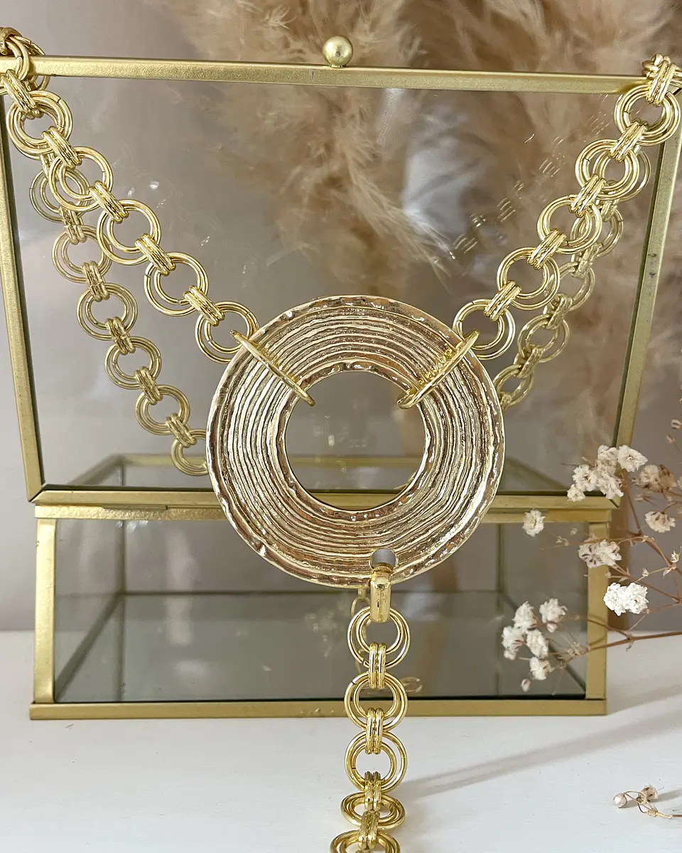Collar Maxi Círculo Acanalado Maxi eslabones dobles gold  5