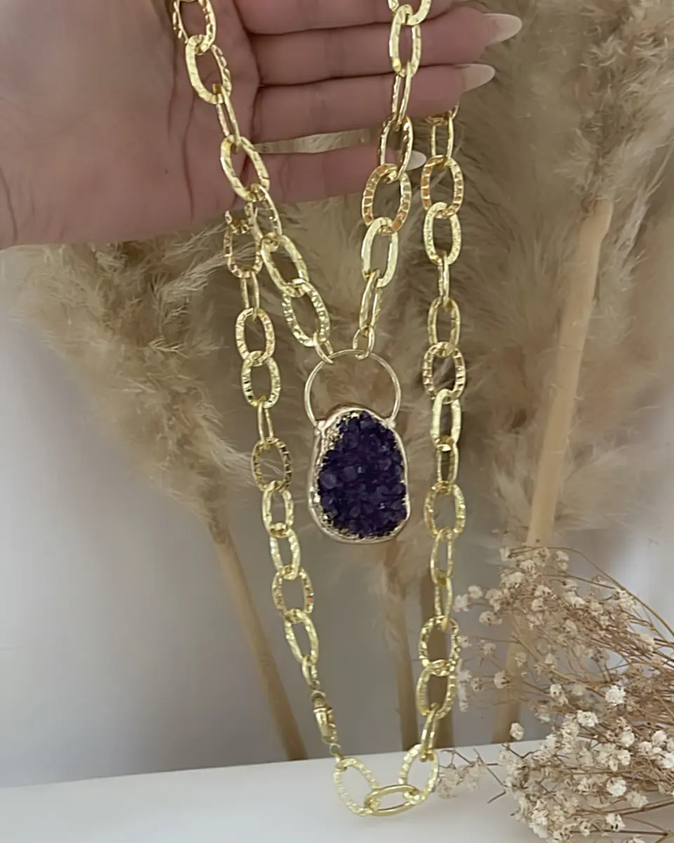 Collar XL Amatista Drusa Maxi eslabones martillad‹ 6