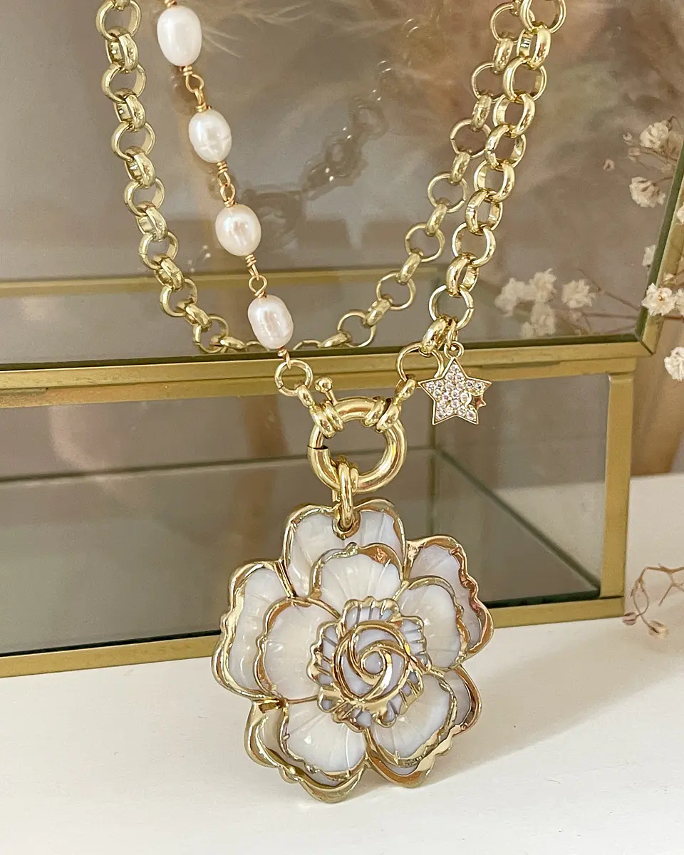 Collar Maxi Camelia Eslabones mixtos perlas Gold 4
