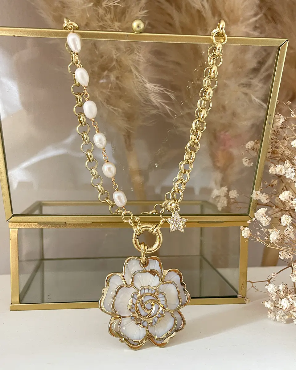 Collar Maxi Camelia Eslabones mixtos perlas Gold 6