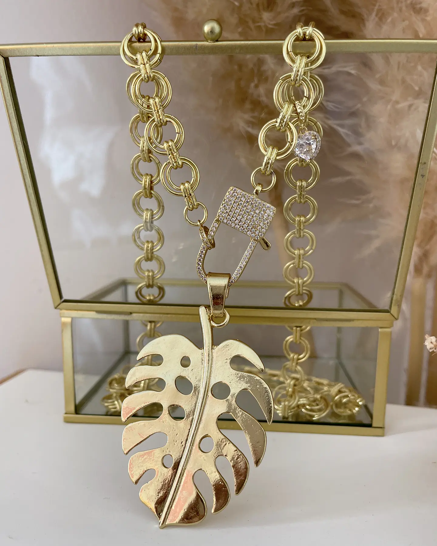 Collar XL Maxi Hoja eslabones mixtos gold 2