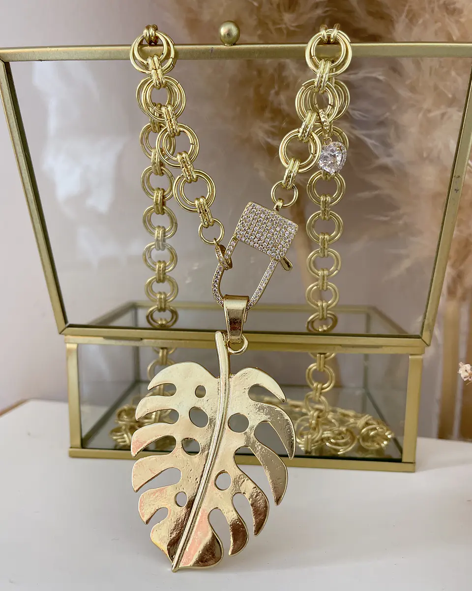 Collar XL Maxi Hoja eslabones mixtos gold 2