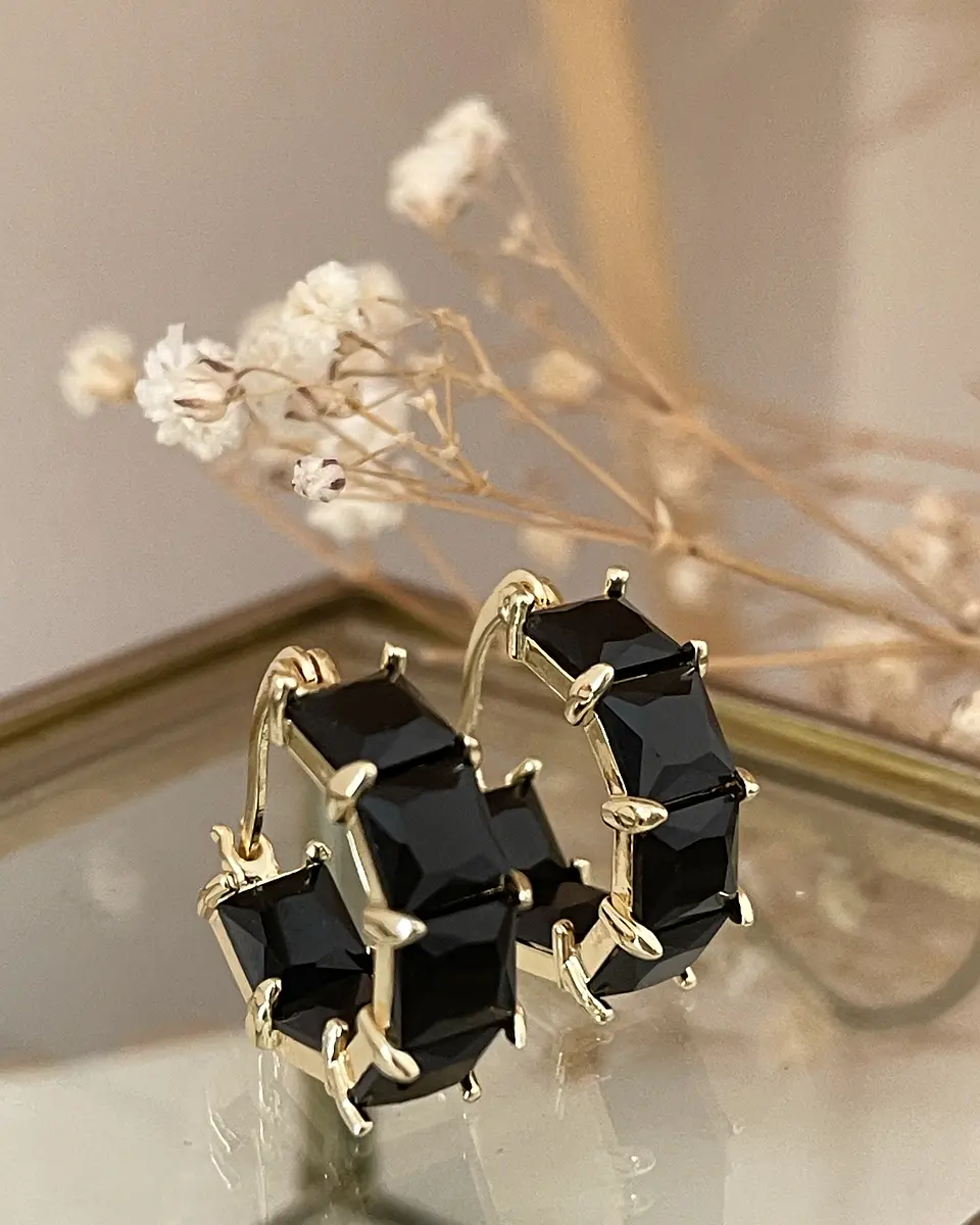 Aros Circones Facetados Black Gold  1