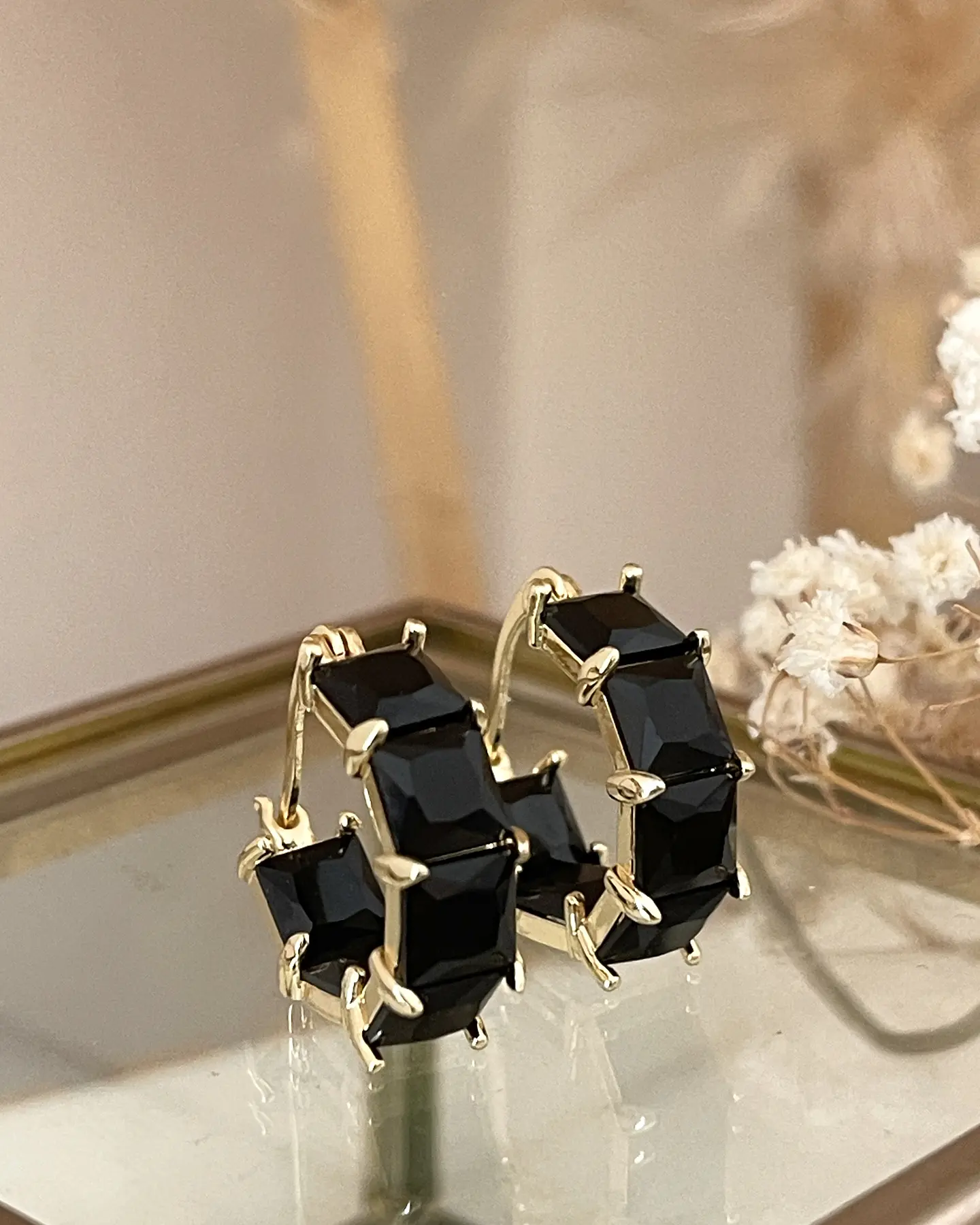 Aros Circones Facetados Black Gold  7