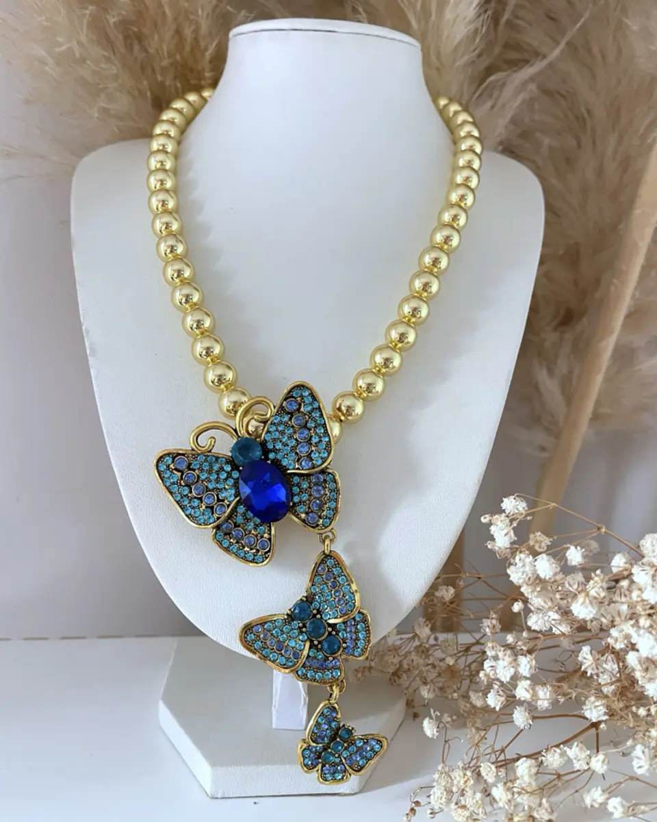Collar Maxi Balines Trío Mariposas Blue Gold 2