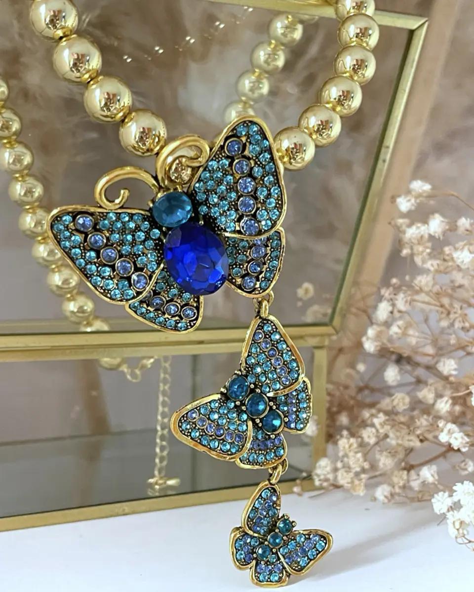 Collar Maxi Balines Trío Mariposas Blue Gold 3