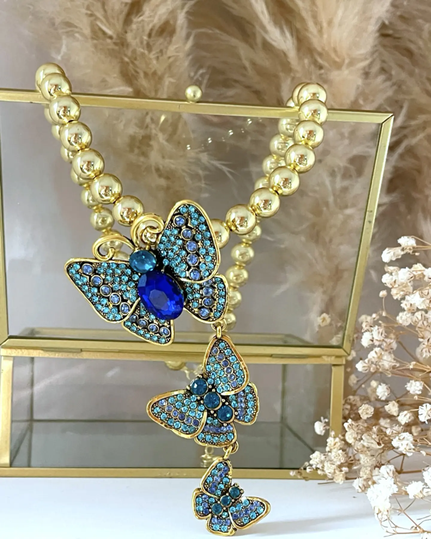 Collar Maxi Balines Trío Mariposas Blue Gold 4