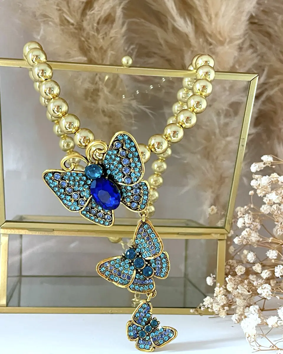 Collar Maxi Balines Trío Mariposas Blue Gold 4
