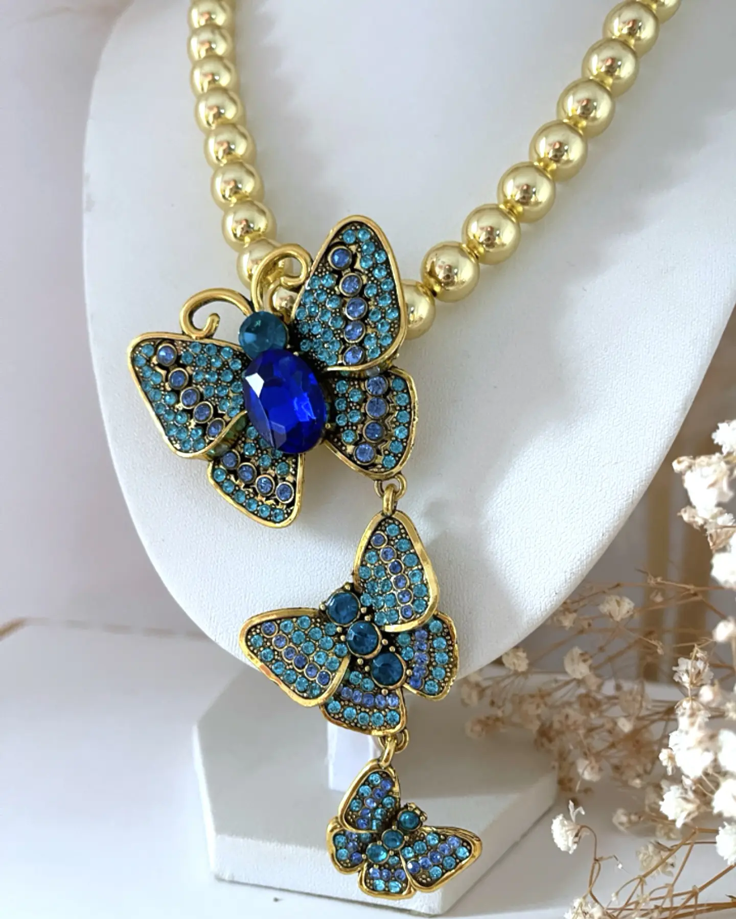 Collar Maxi Balines Trío Mariposas Blue Gold 5