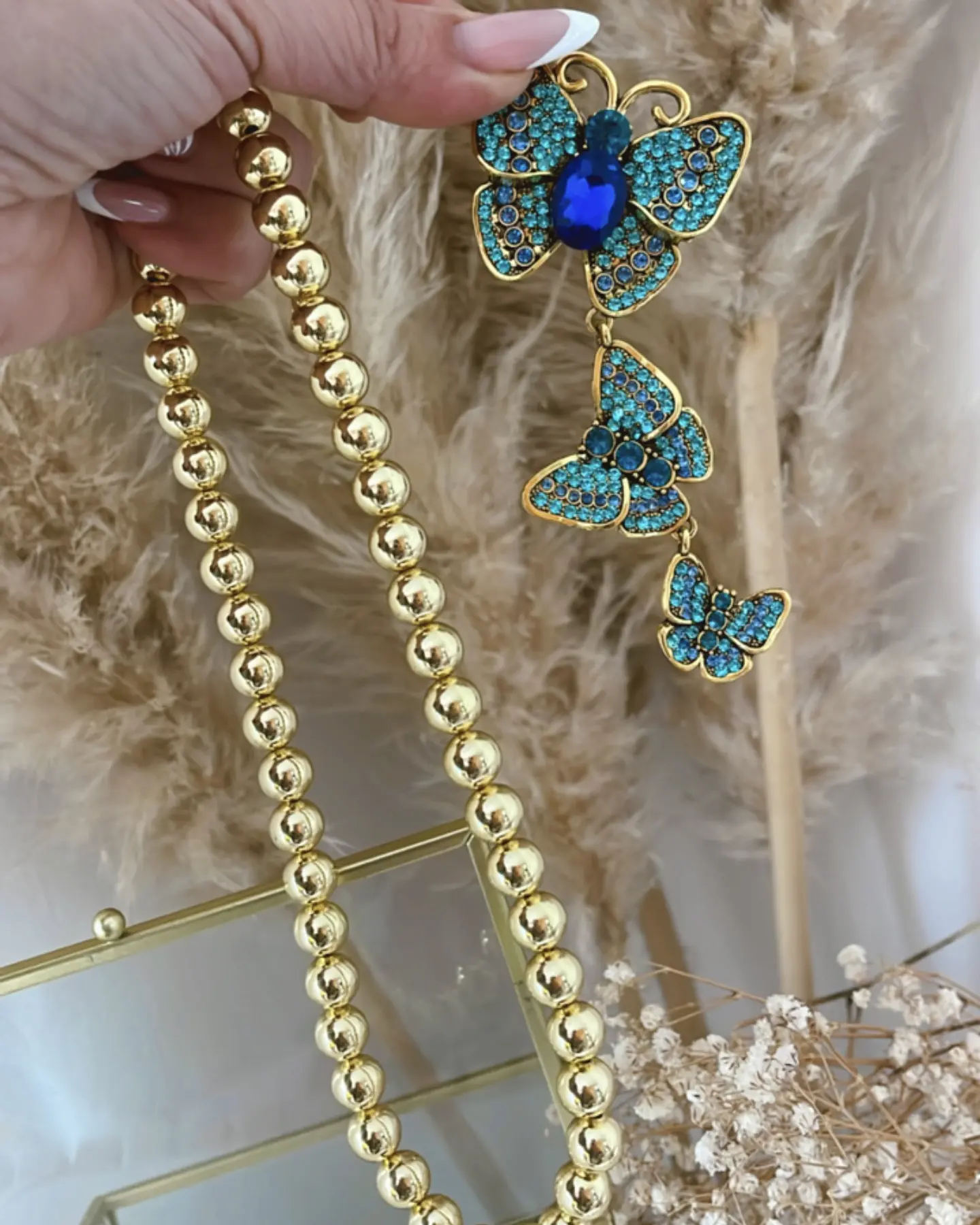 Collar Maxi Balines Trío Mariposas Blue Gold 6