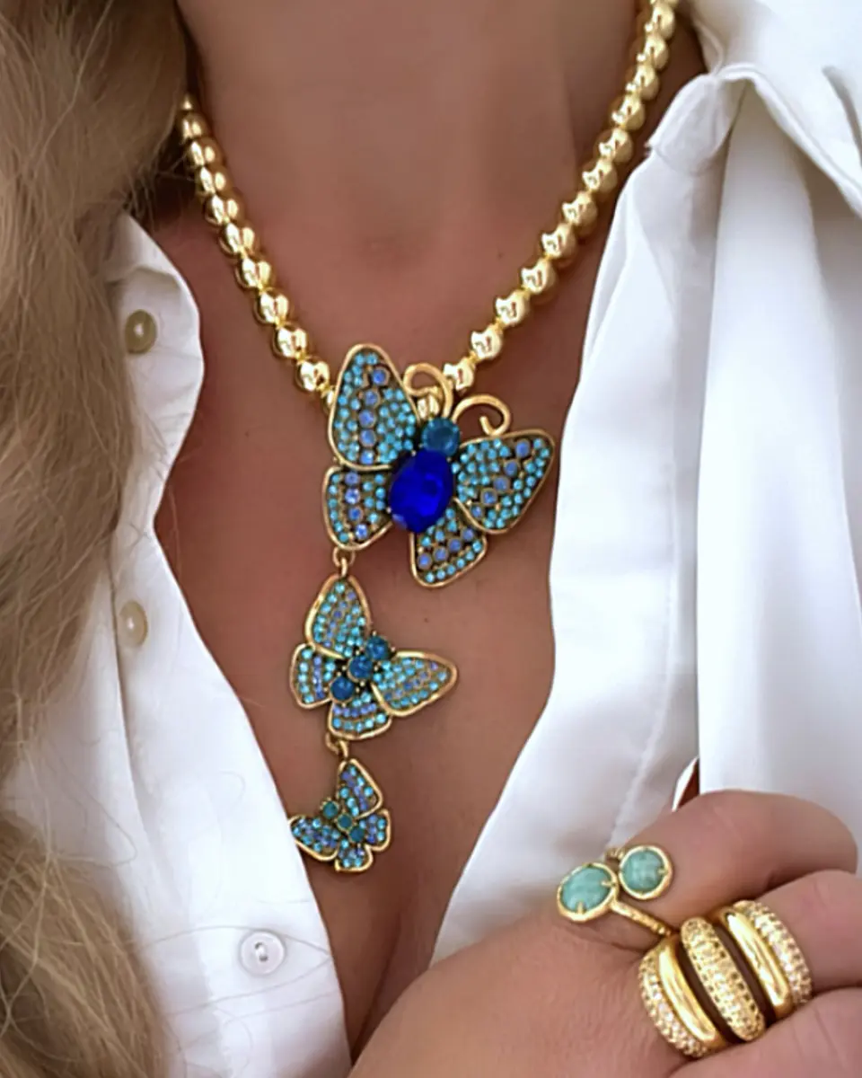 Collar Maxi Balines Trío Mariposas Blue Gold 1