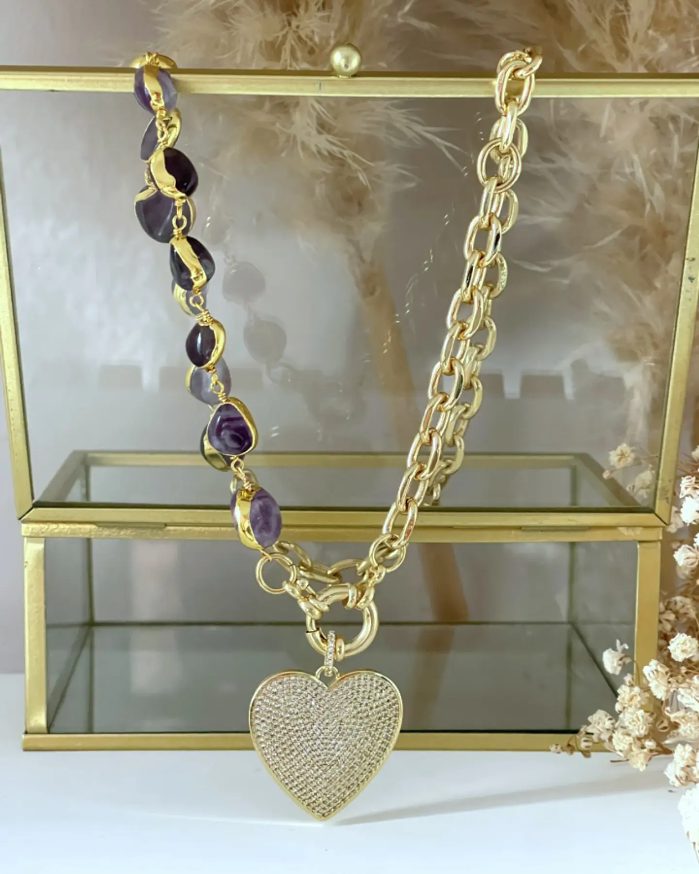 Collar Amatistas Corazón Circones Gold 1