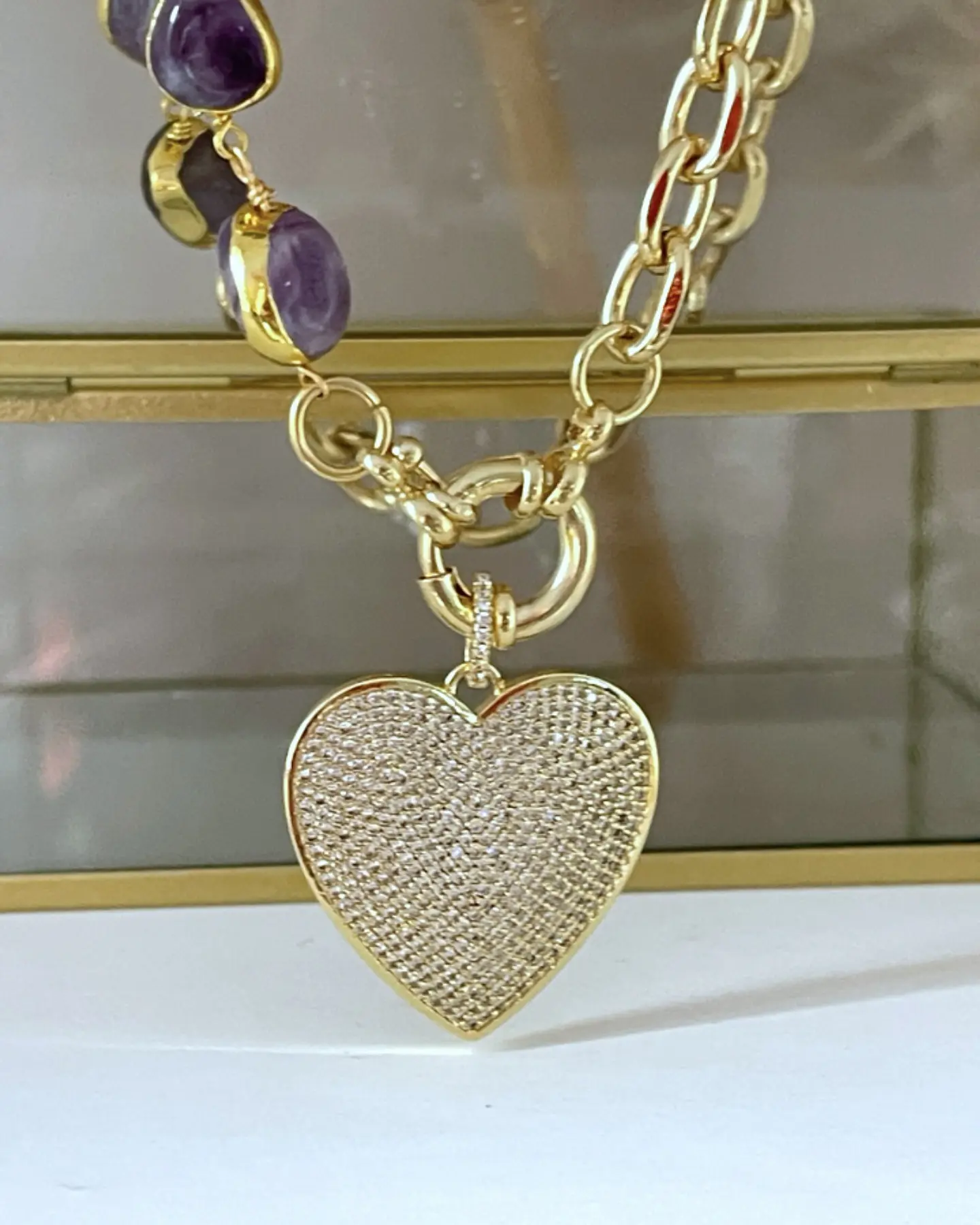 Collar Amatistas Corazón Circones Gold 3