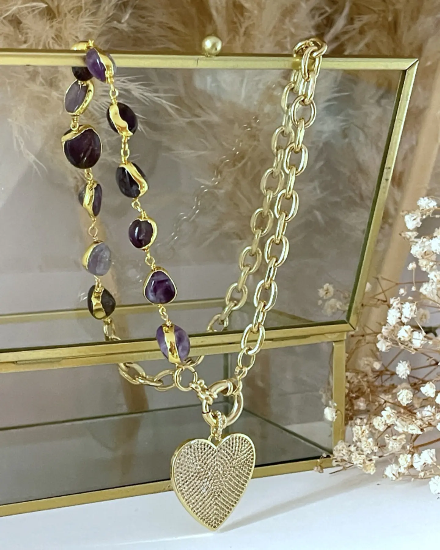 Collar Amatistas Corazón Circones Gold 4