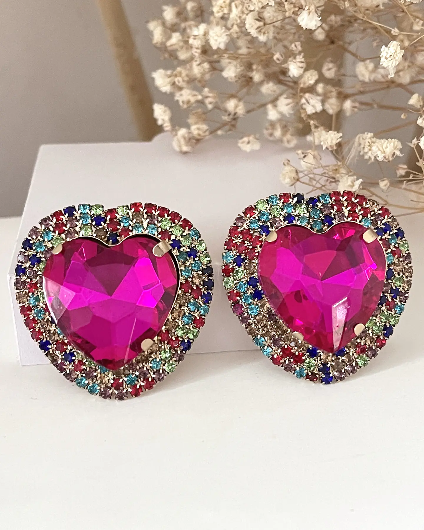 Maxi Aros Corazón Cristal Fucsia Strass  2