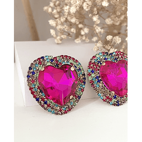 Maxi Aros Corazón Cristal Fucsia Strass 