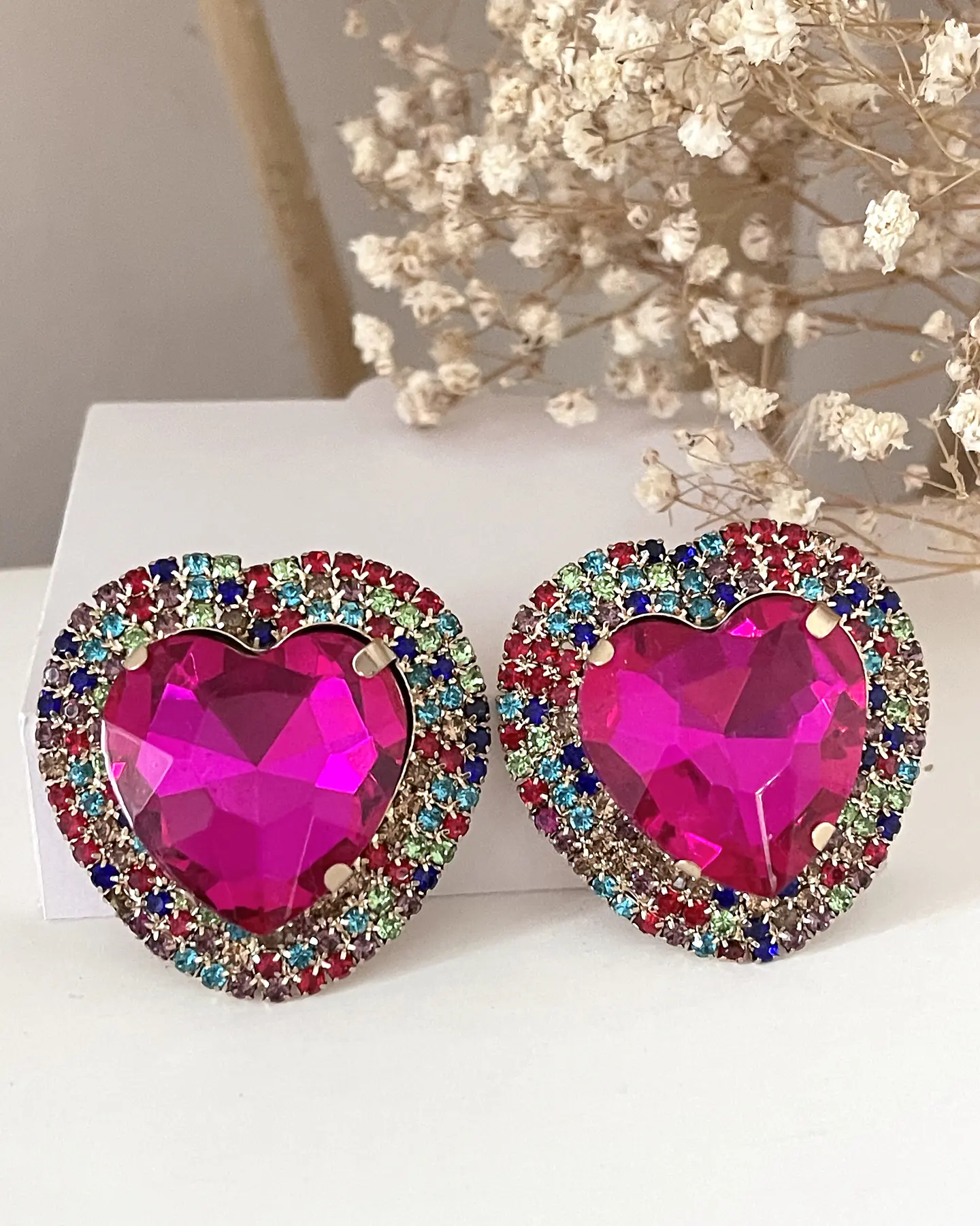 Maxi Aros Corazón Cristal Fucsia Strass  3