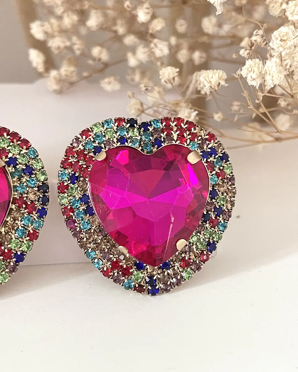 Maxi Aros Corazón Cristal Fucsia Strass  4