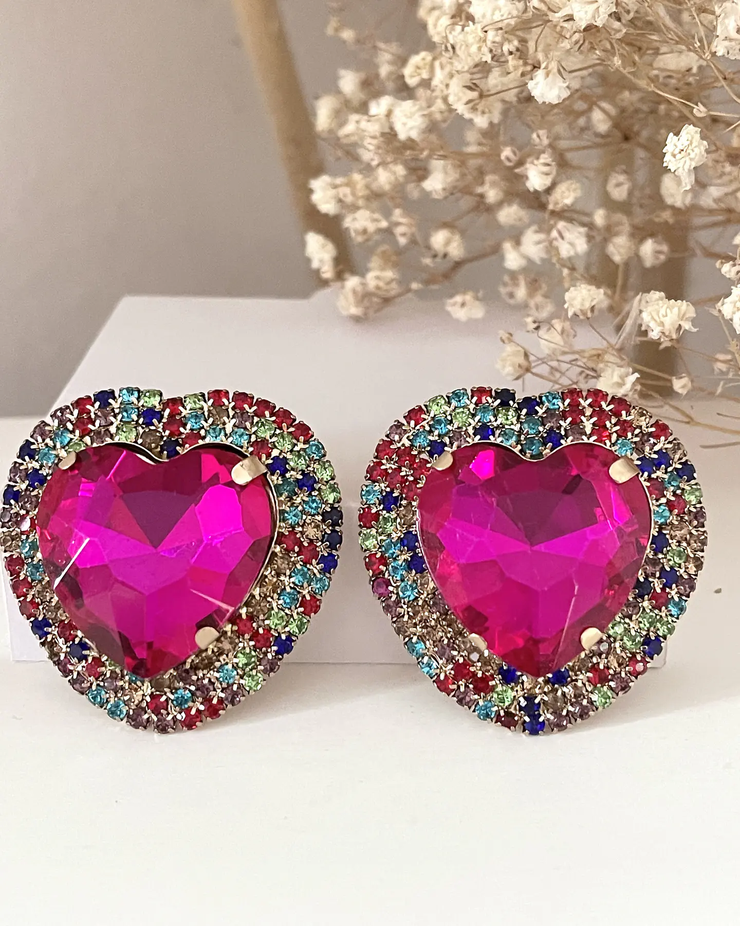 Maxi Aros Corazón Cristal Fucsia Strass  5