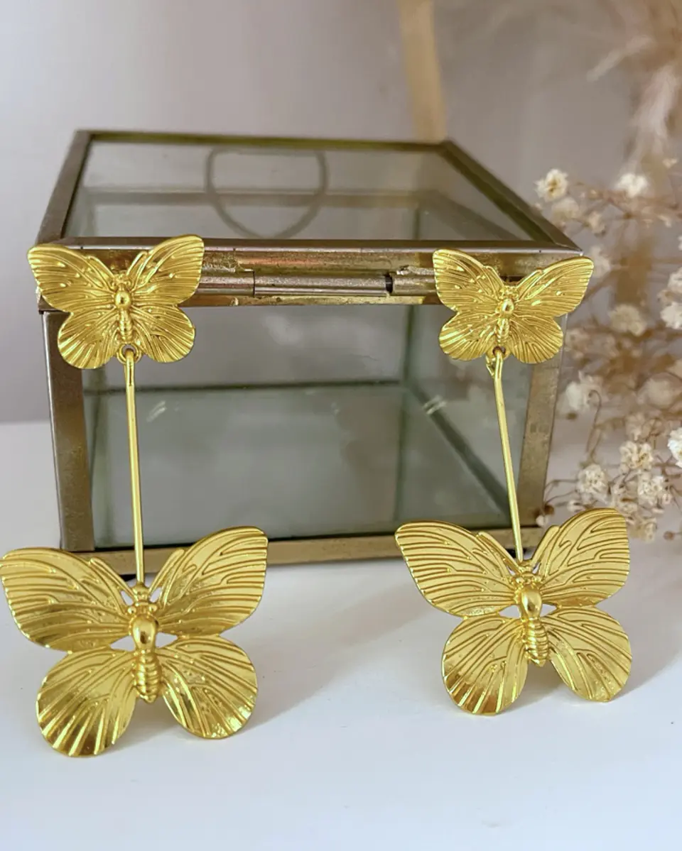 Aros Dúo Mariposa Largos Gold 4