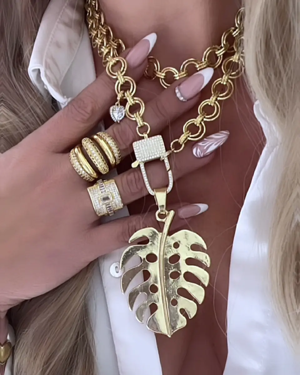 Collar XL Maxi Hoja eslabones mixtos gold 5