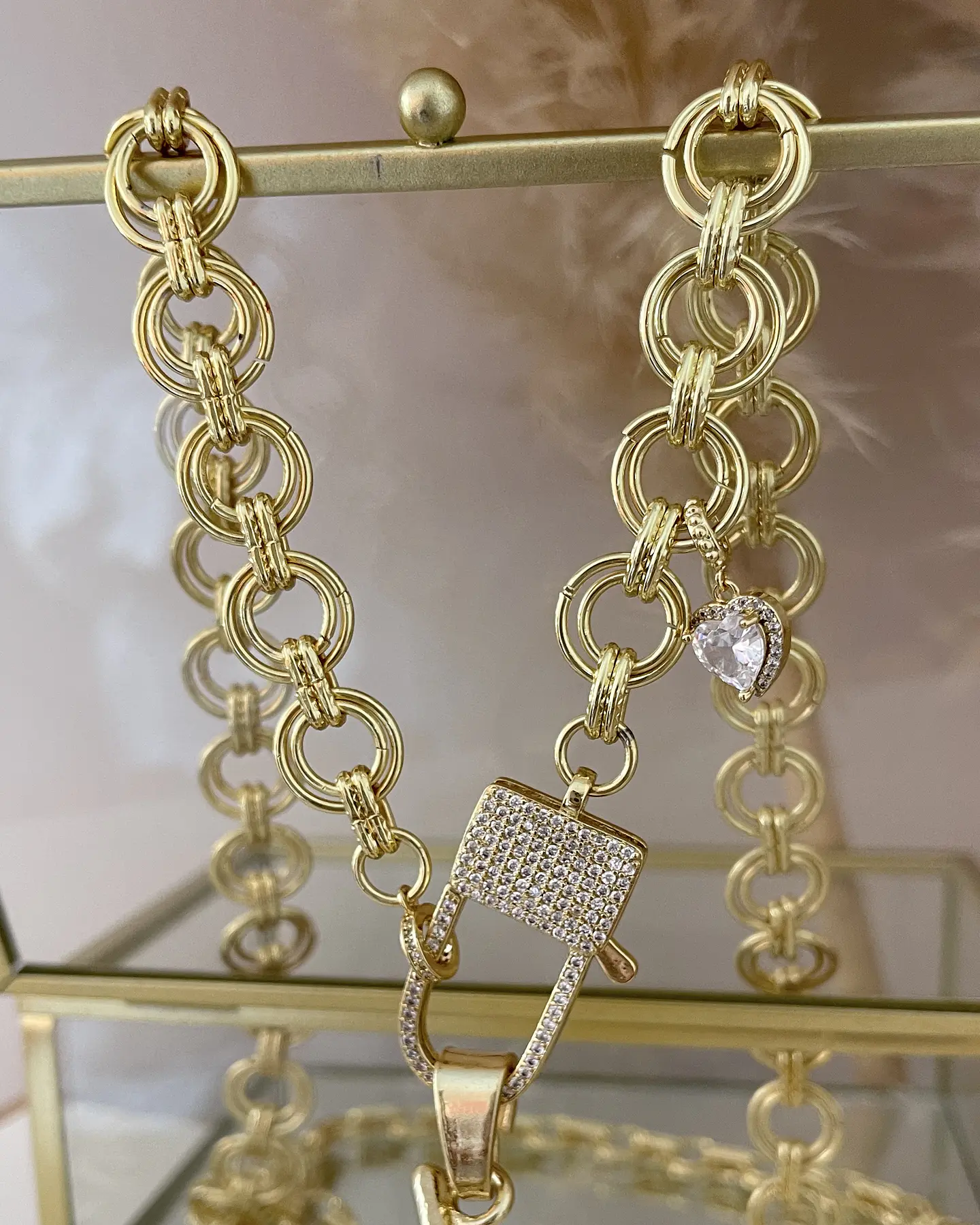 Collar XL Maxi Hoja eslabones mixtos gold 6