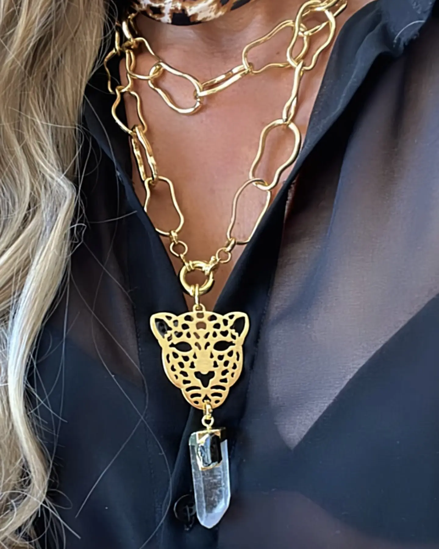 Collar XL Maxi Jaguar Péndulo Turmalina y Cuarzo  3