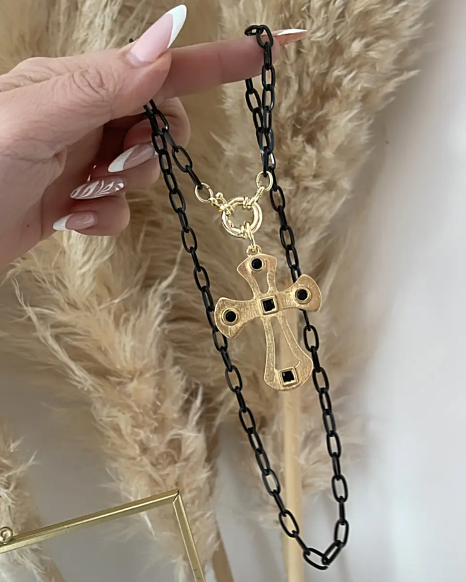 Collar Maxi Cruz eslabones Grafito Black 7