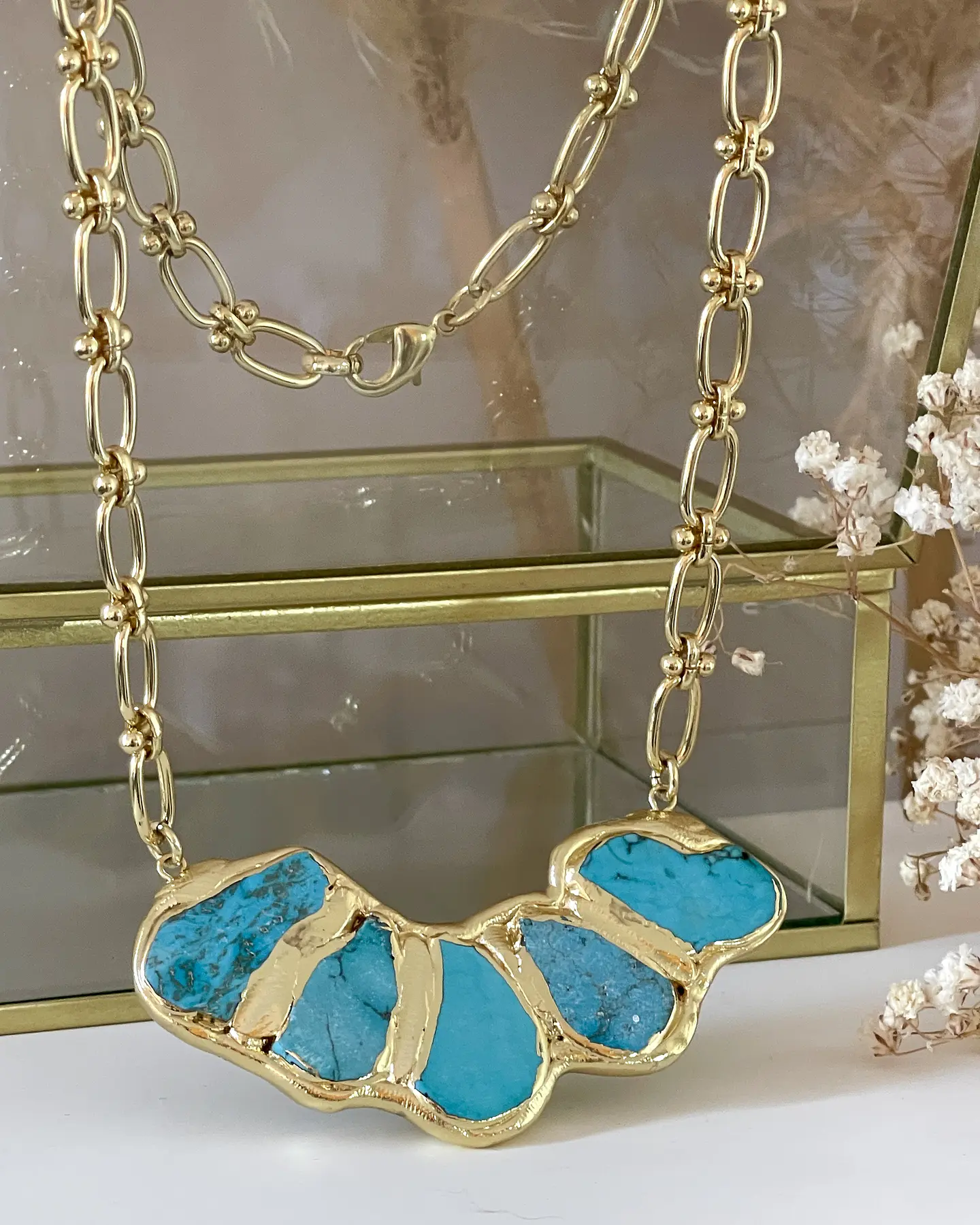 Collar Marina Placa Turquesa Gold  2