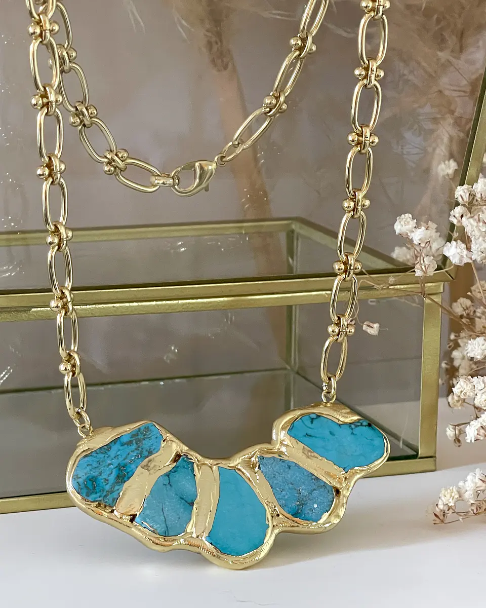 Collar Marina Placa Turquesa Gold  2