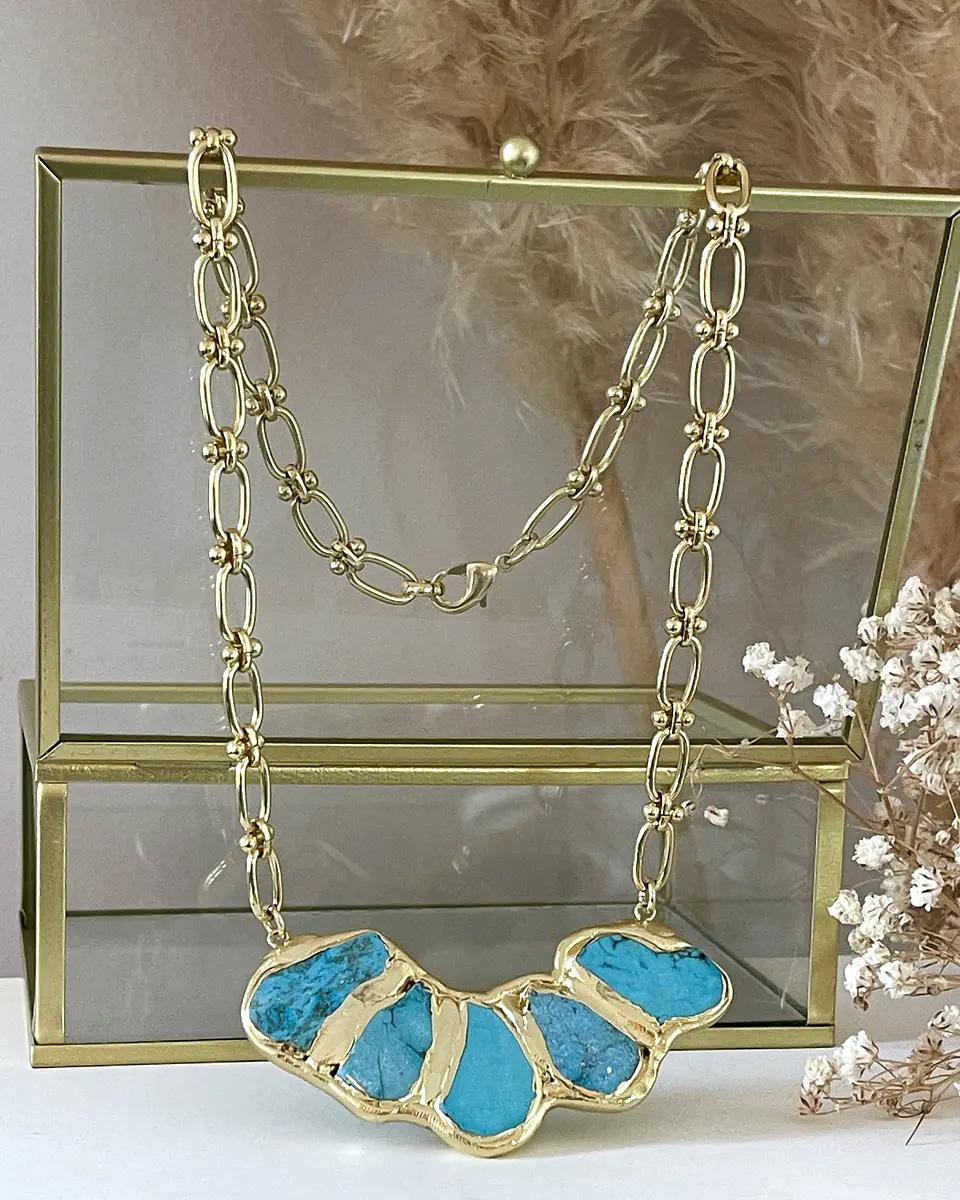 Collar Marina Placa Turquesa Gold  3