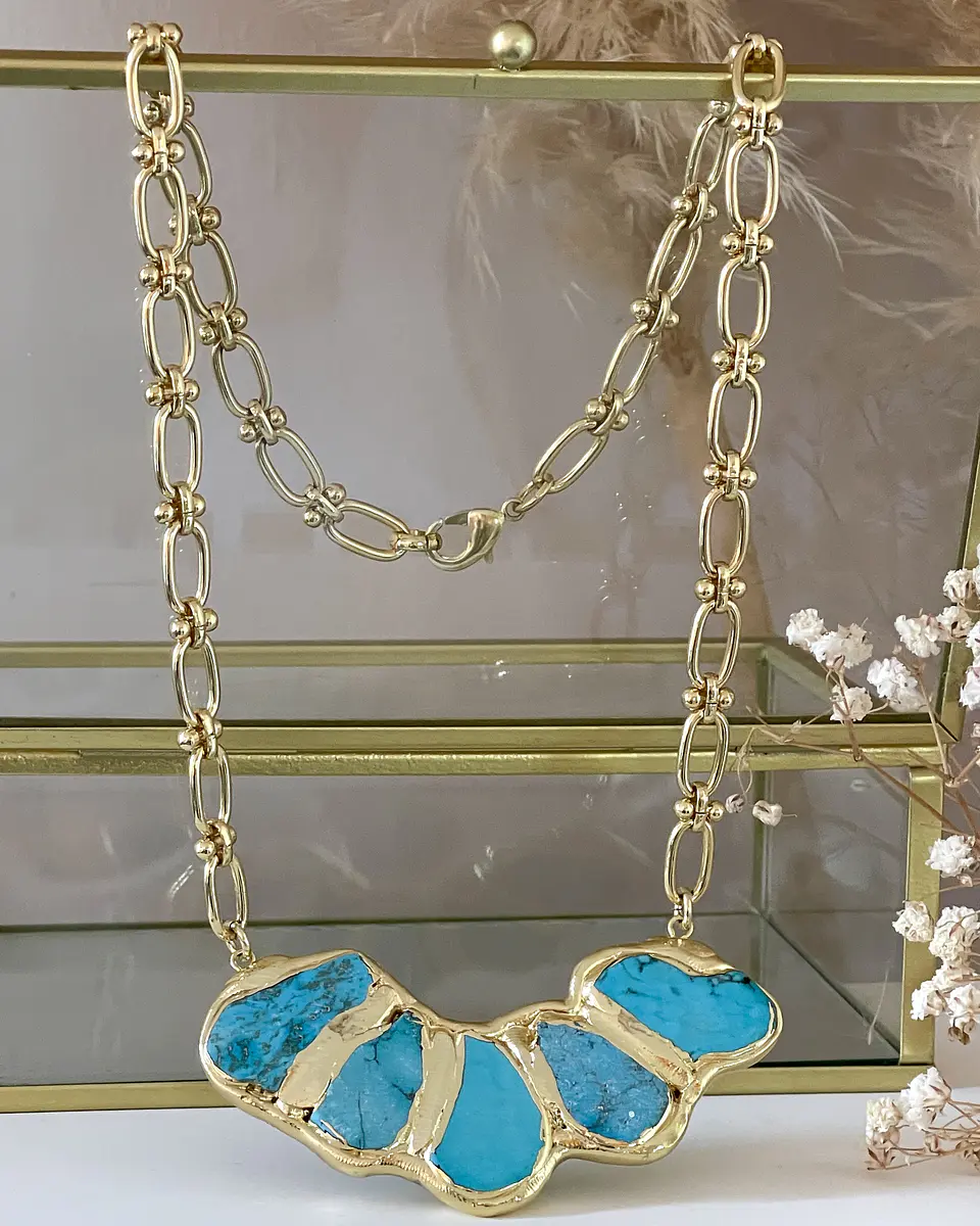 Collar Marina Placa Turquesa Gold  6