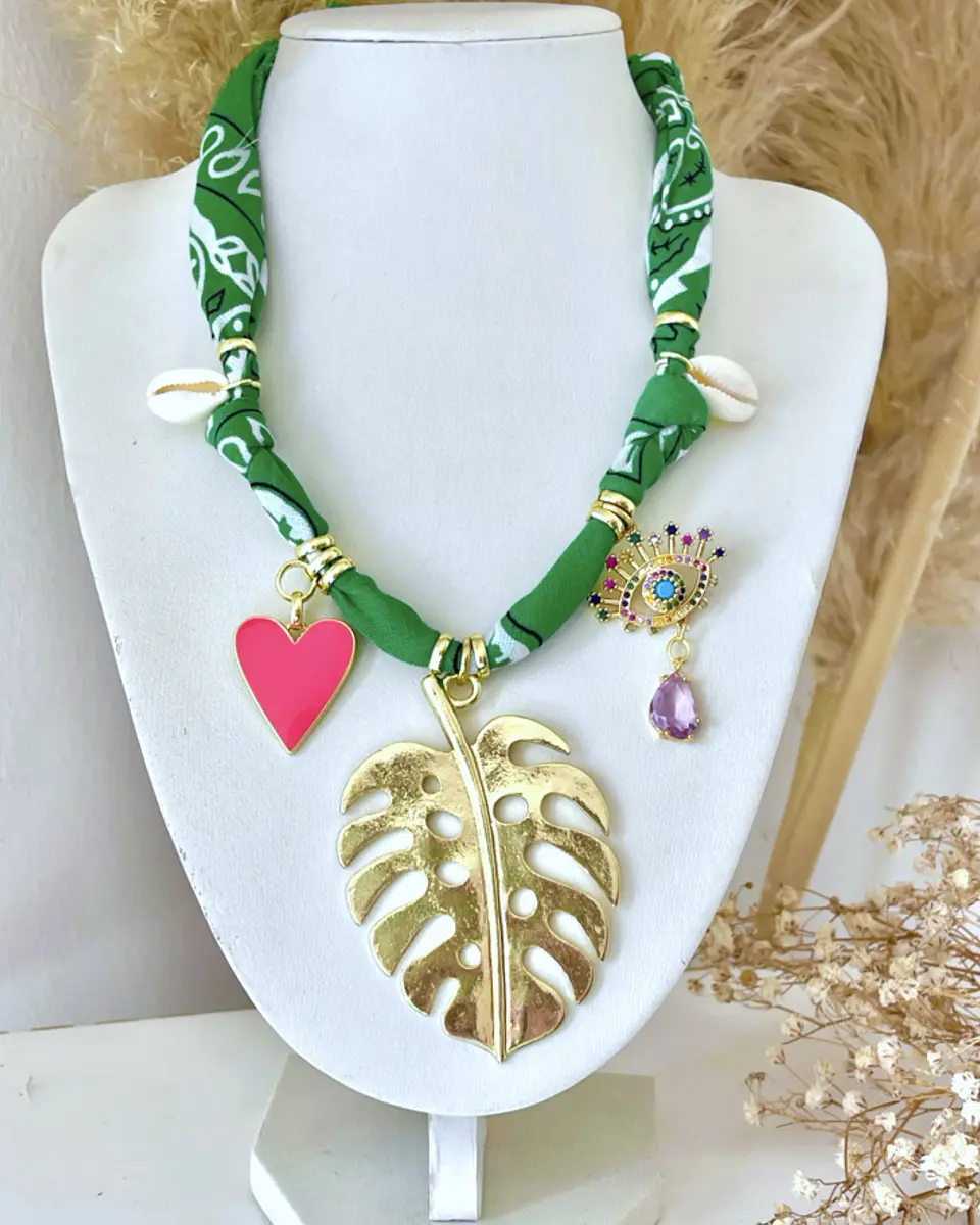 Collar Bandana Verde Hoja Multidije Gold  3