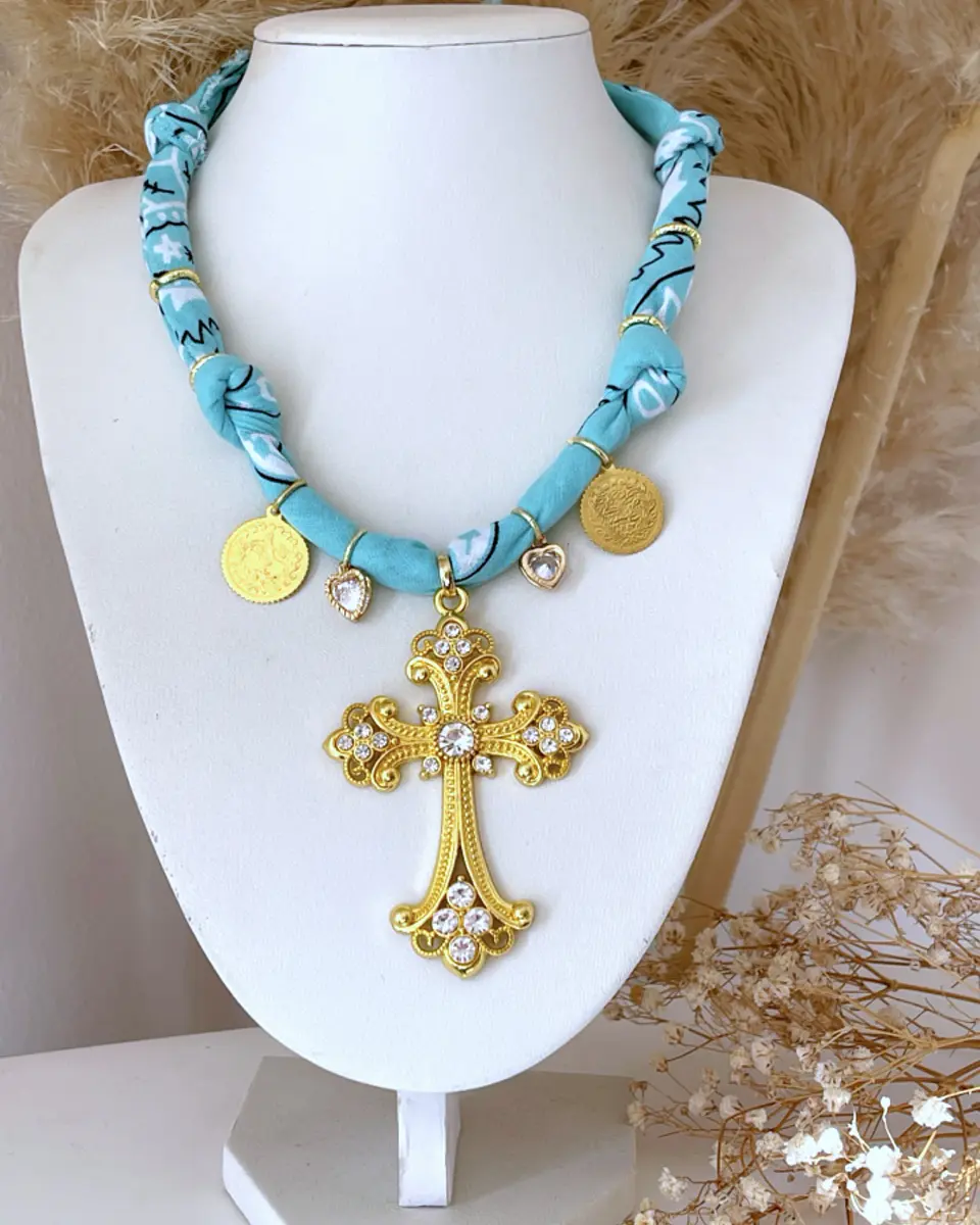 Collar Bandana Turquesa Cruz Multidije Gold  4