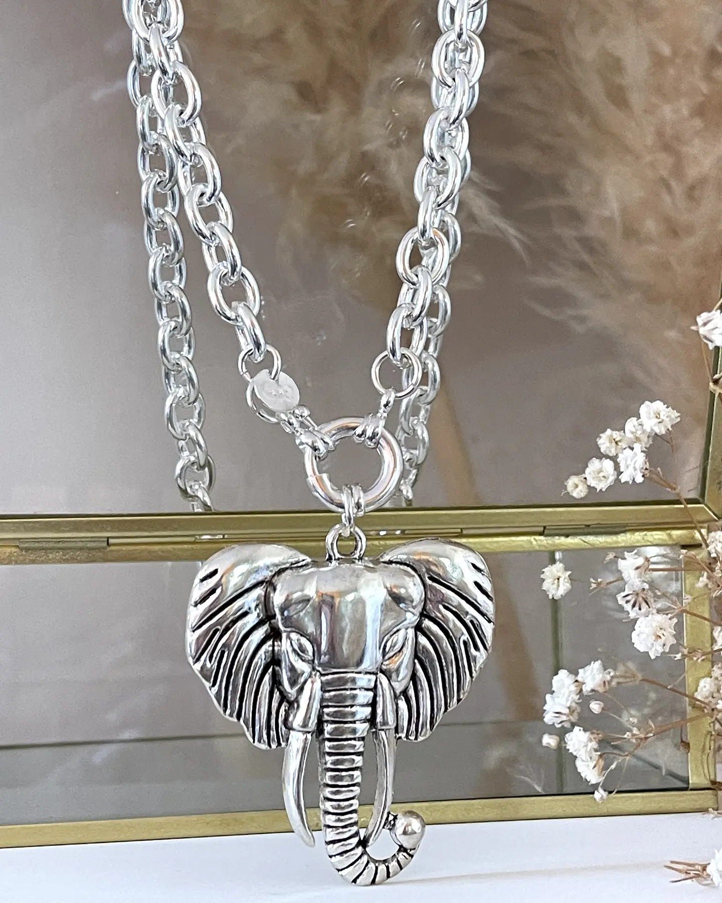 Collar Maxi Elefante Tibetano Silver  1