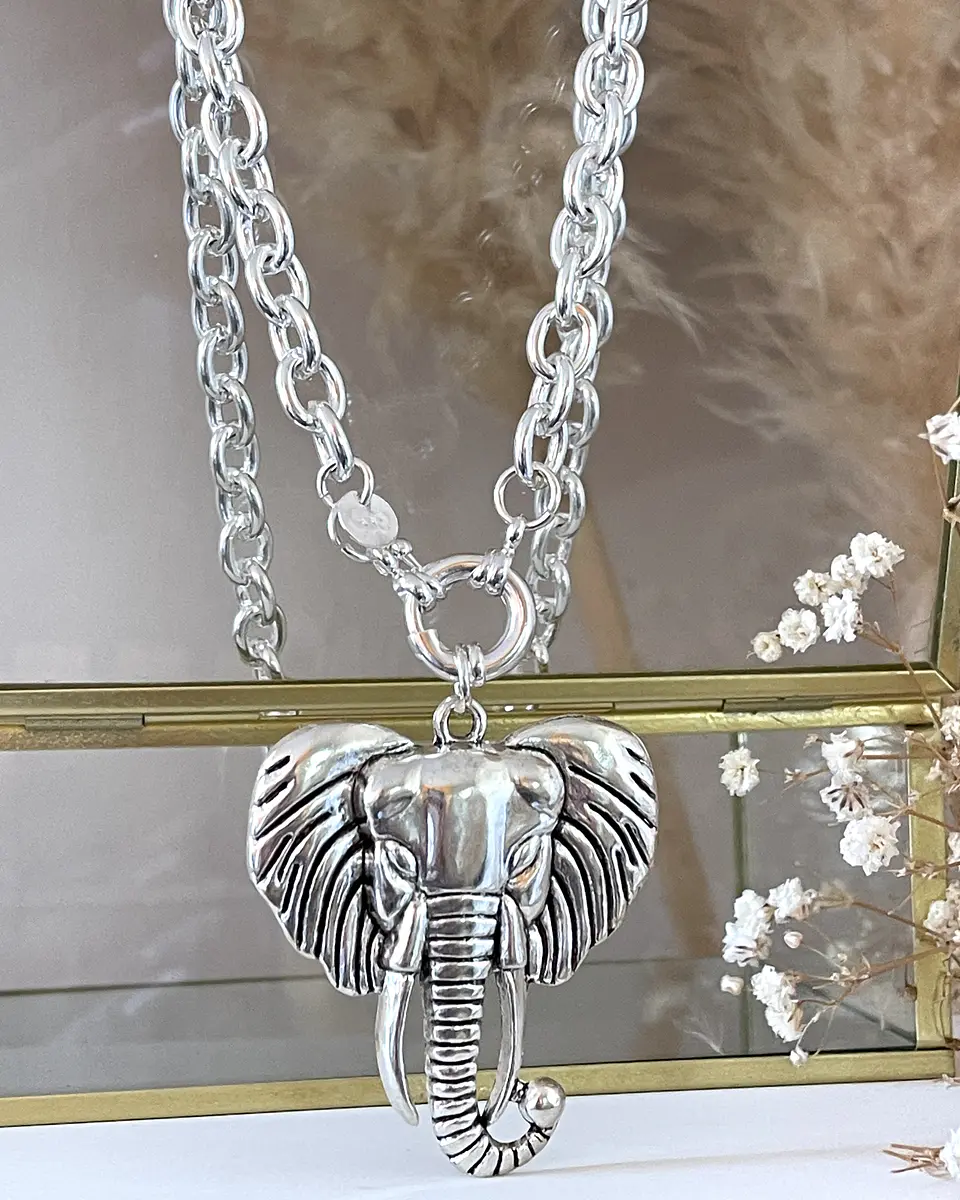 Collar Maxi Elefante Tibetano Silver  1