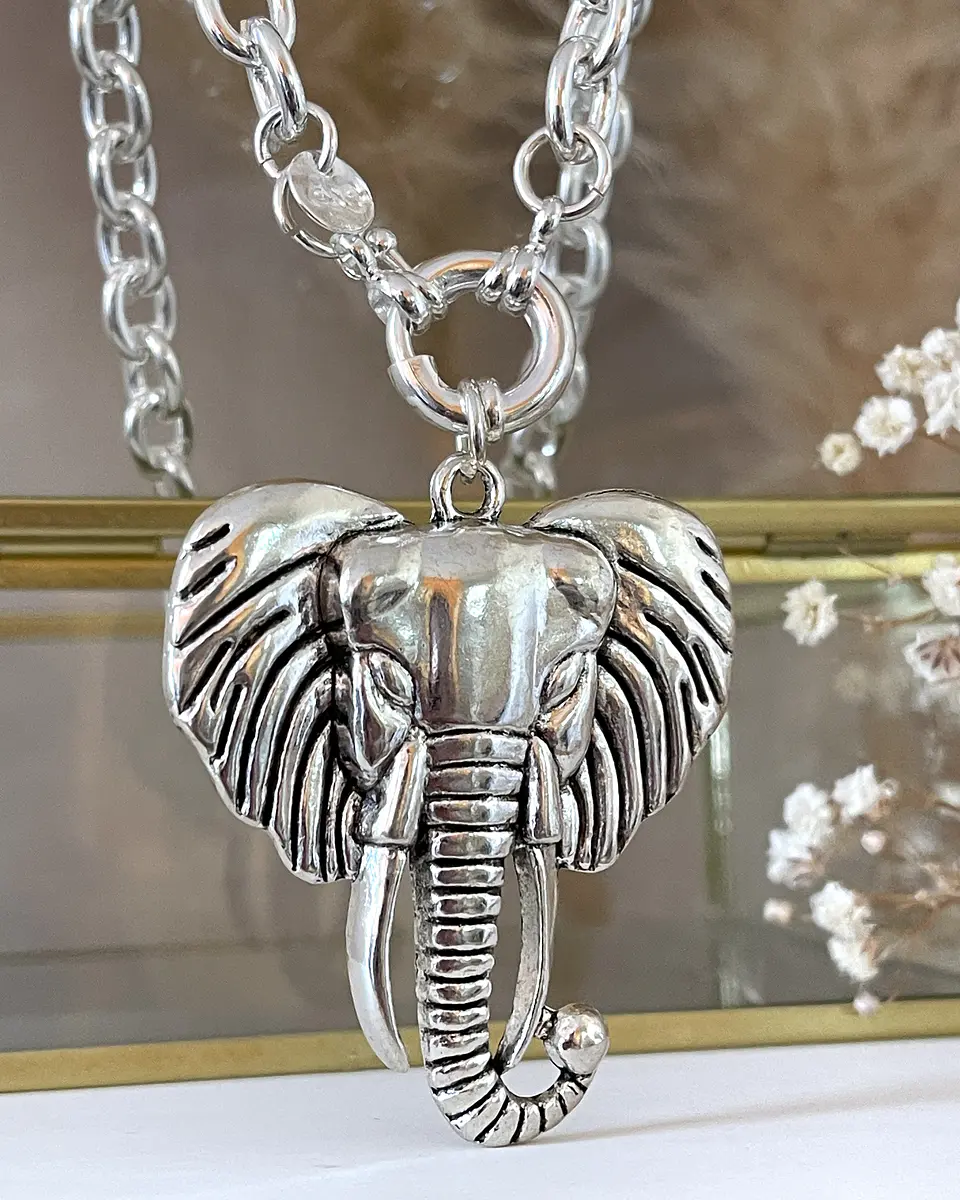 Collar Maxi Elefante Tibetano Silver  2