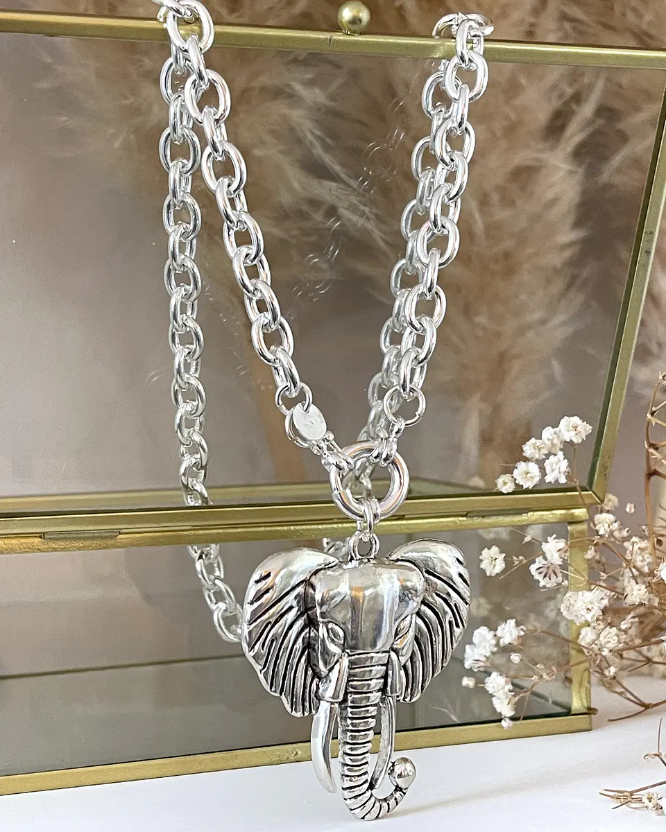 Collar Maxi Elefante Tibetano Silver  4