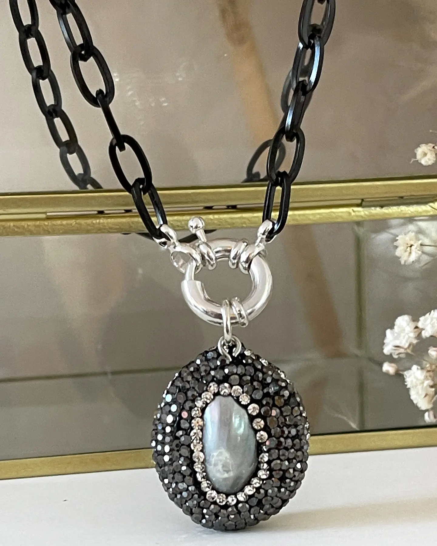 Collar Dije Nácar circones  eslabones Grafito Black 1