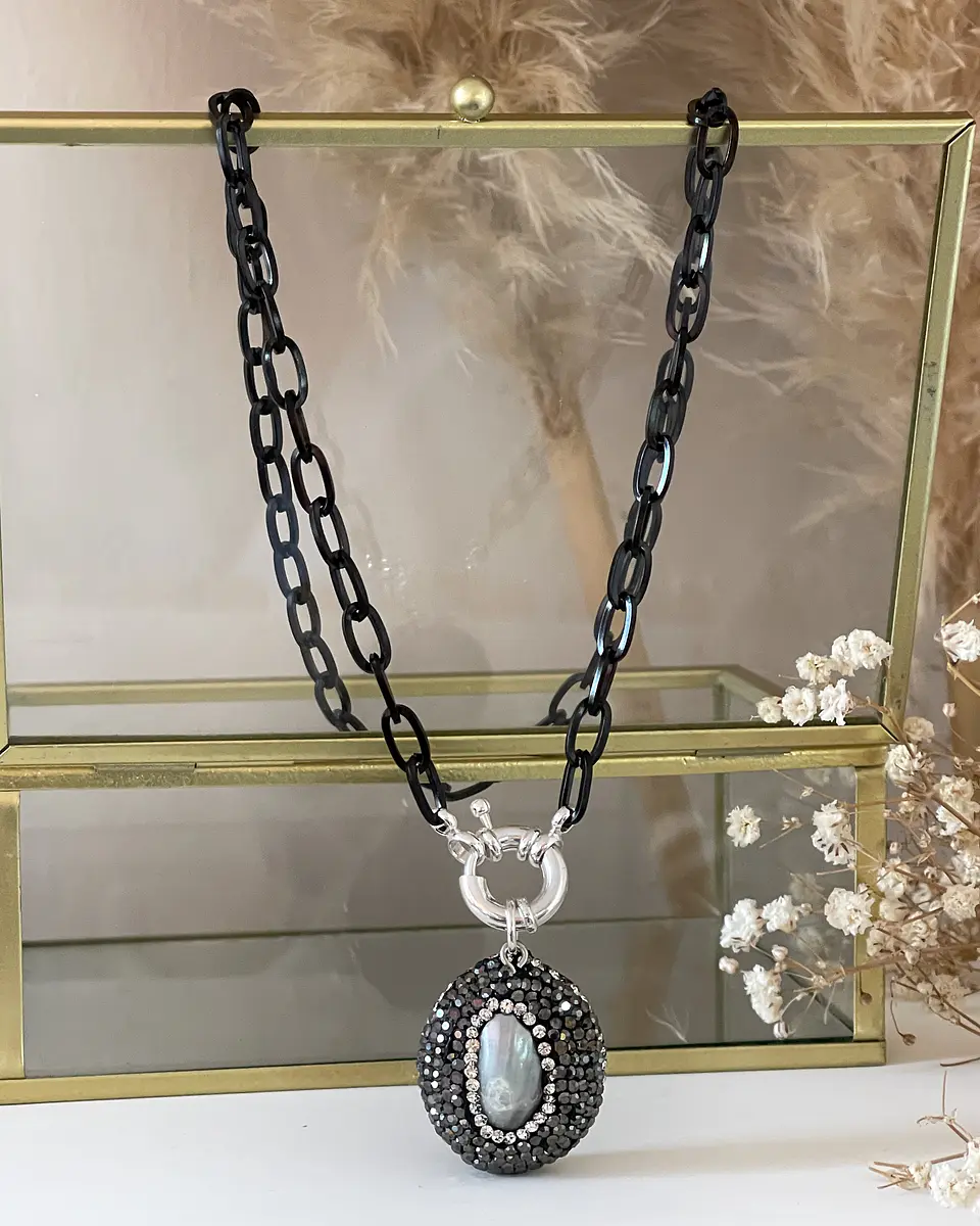 Collar Dije Nácar circones  eslabones Grafito Black 3