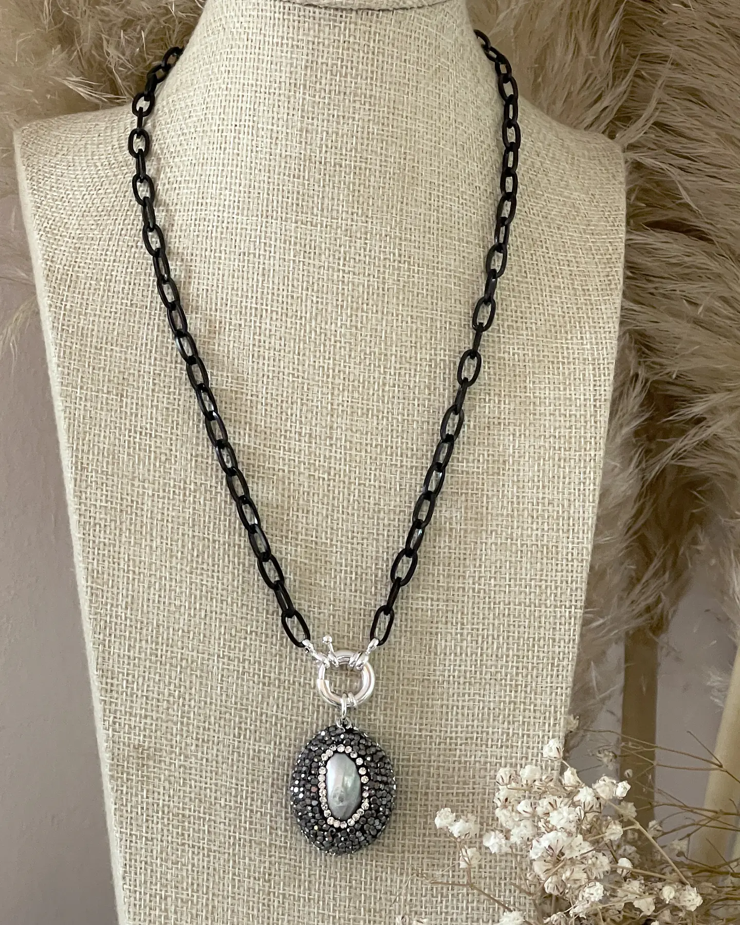 Collar Dije Nácar circones  eslabones Grafito Black 5